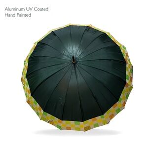 Green Color Block Hand-painted Jumbo Ribbed Aluminum UV Tinted Umbrella